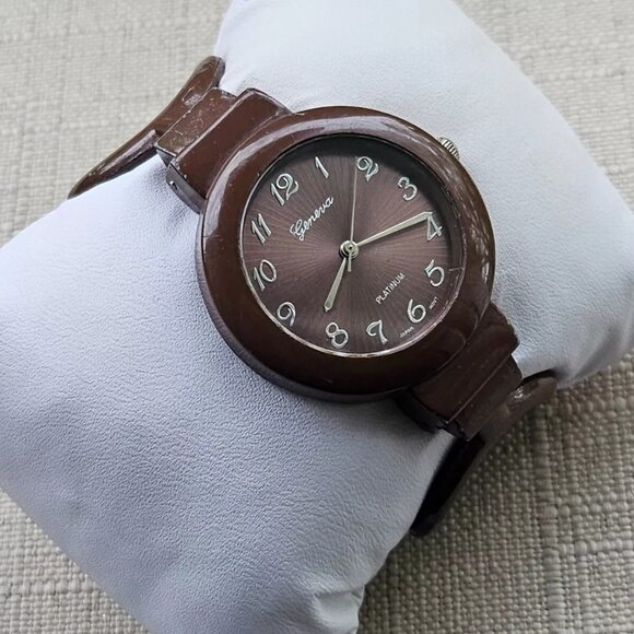 Geneva Women Wristwatch Brown Tone Metal Cuff Band Analog Watch - Picture 6 of 12